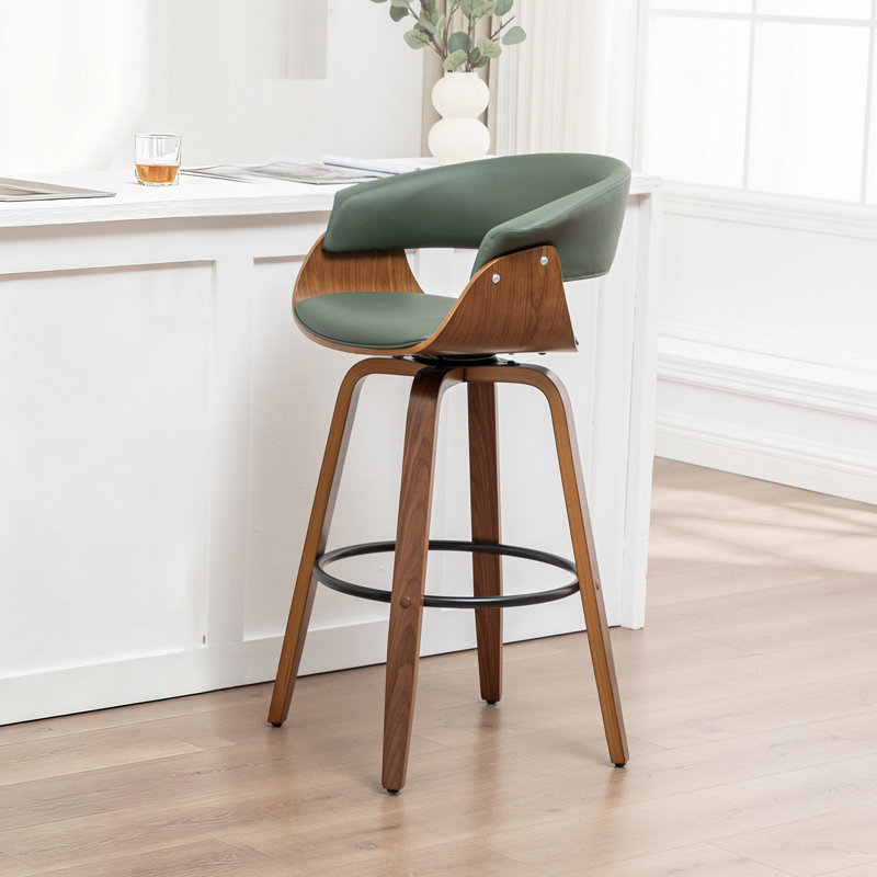 Devlin Upholstered Swivel Mid-Century Stool, Green, Bar Stool (29.5" Seat Height)