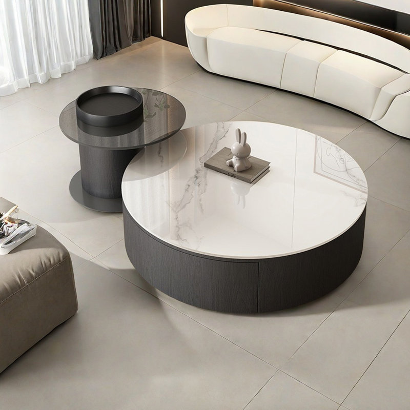Table basse moderne simple ronde, 12.2" H x 31.5" L x 31.5" W, Black