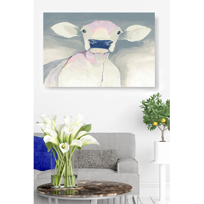 Cute Cow Portrait, On Grey, Pink, Farm, Cute, Farmhouse