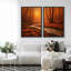 «Autumn Forest Path with Warm Sunset Light», reproduction d'art sur toile encadrée pour chambre principale, 2 pièces-124932819-124932822