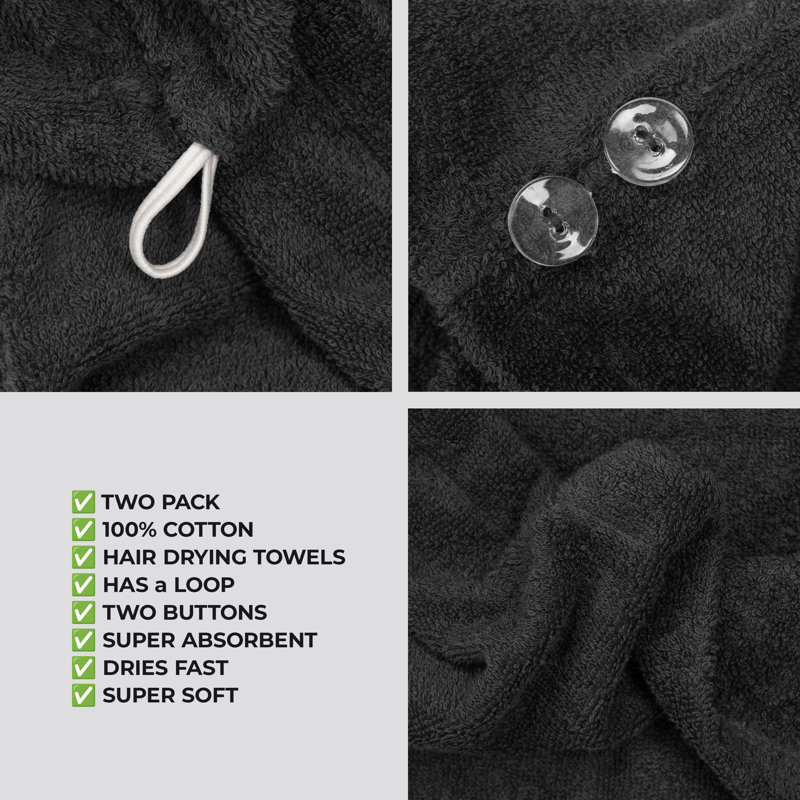 Serviettes 100% coton, longs poils bouclés, Noir, noir, noir, noir