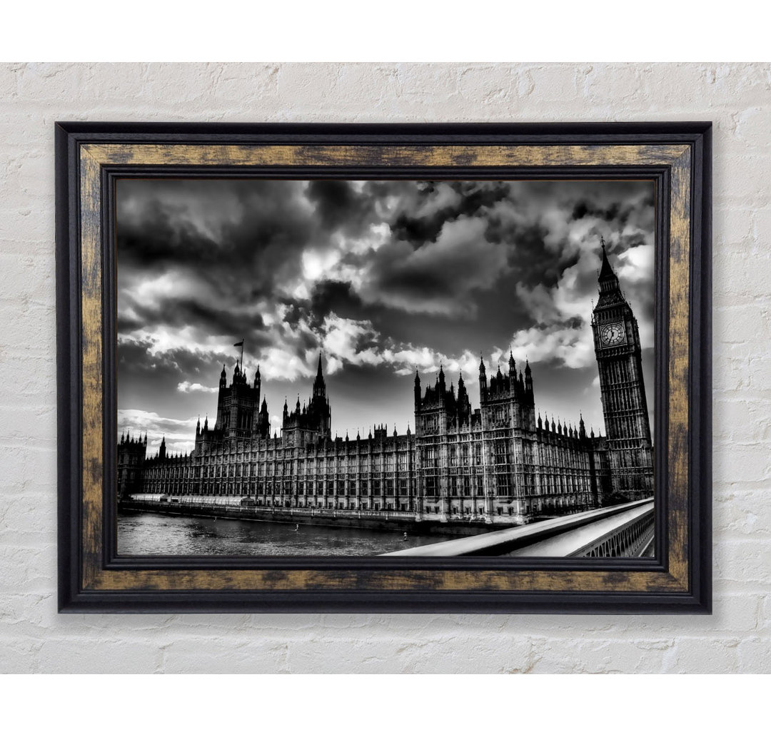 London Houses Of Parliament B N W Sturmwolken - Druck