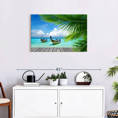 Bateaux sur le quai de l'île tropicale, reproduction sur toile