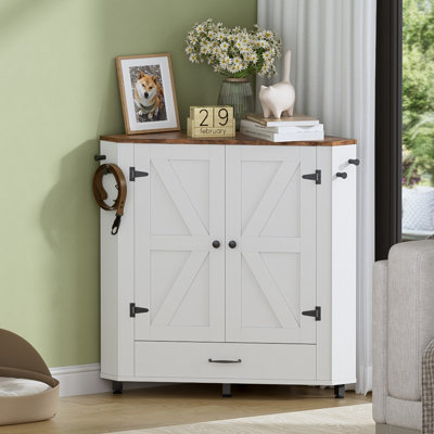 Station d'alimentation pour chien avec 2 bols - Armoire de rangement en coin pour chiens de taille moyenne / petite avec rangement pour nourriture, 4 crochets, tiroir caché innovant et panneau réglable