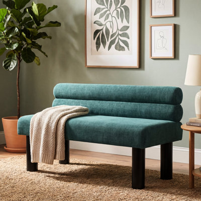 Banc rembourré avec pieds en bois d'hévéa, support de 300 lb, rembourrage en éponge confortable, idéal pour les espaces de repas et de vie, assemblage simple, espace, chambre à coucher convenable, salle à manger, processus facile