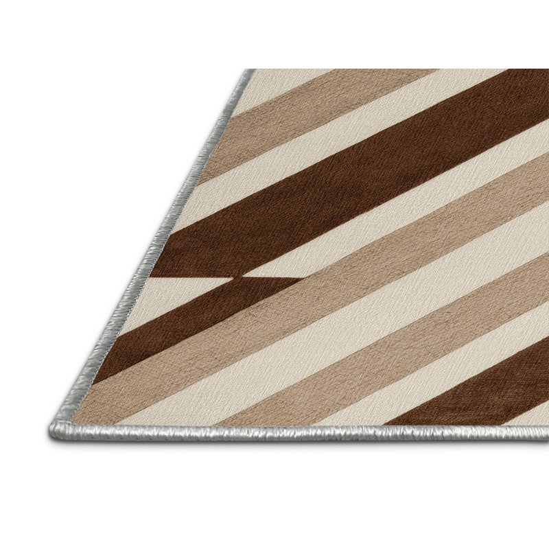 Washable Cognac Light Beige Striped Area Rug, Round 6'