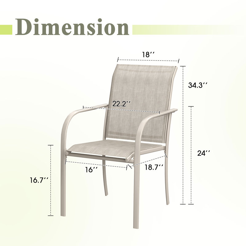 Ensemble de 4 chaises de salle à manger empilables en textilène pour l'extérieur, Coquillage de sable