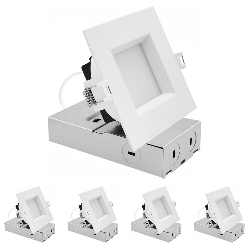 Luxrite 4 In. LED Square Regressed Mini Panel Spotlight, 5CCT, 12/15/19W, 1000/1400/1800LM, Dual Dimmable (TRIAC & 0–10V), 90° Beam, Wet Rated 4 Pack