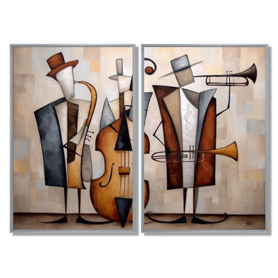 «Abstract Jazz Band In New York City», reproduction d'art sur toile, art mural rétro brun, 2 pièces