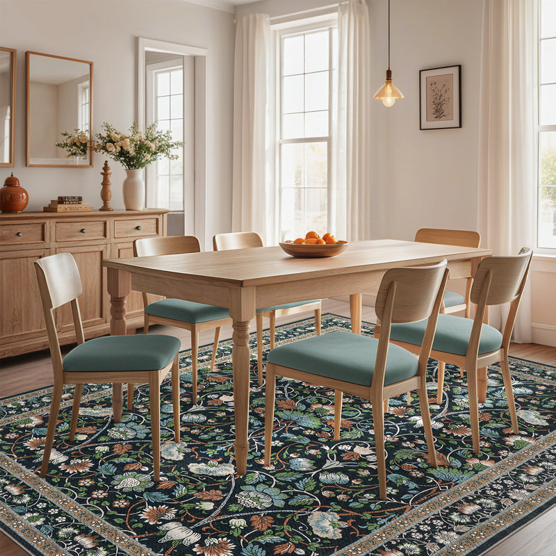 Tapis floral antidérapant lavable à l'intérieur, Rectangle 9 pi x 12 pi