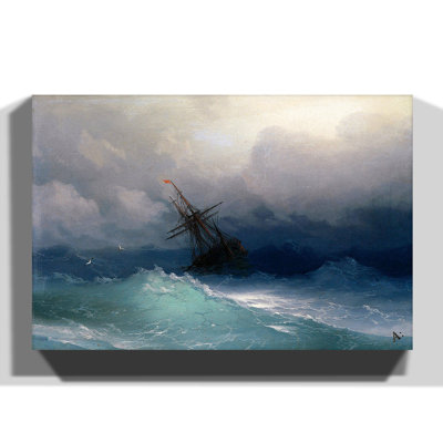 Ship on a Stormy Sea by - Wrapped Canvas - Framed Print