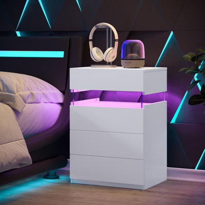 Table de chevet blanche moderne avec 4 tiroirs pour chambre à coucher
