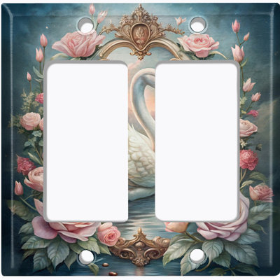 Metal Light Switch Plate Cover; US Standard Size 1 Gang Duplex - Majestic Swan