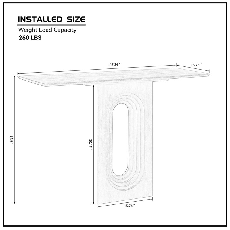 Console étroite de 47,24 pouces au design bouclé unique, Noyer
