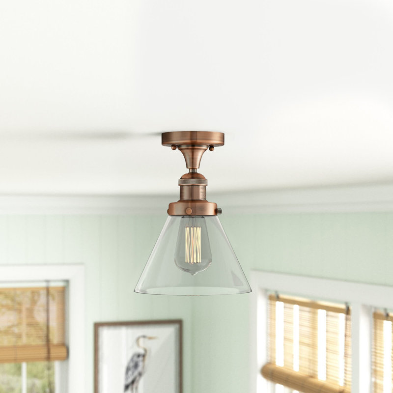 Cone 1 Light Semi-Flush Mount, Antique Copper, Smoked