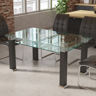 60"L Ralphe Modern Rectangular Glass Dining Table With Steel Legs