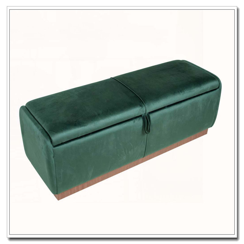 Banc repose-pieds en velours avec couvercle relevable et coutures cousues, Green