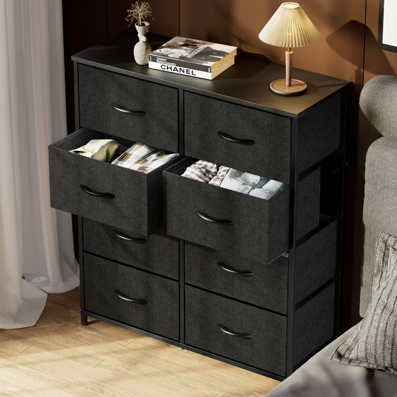Commode de chambre à coucher avec commode haute 8 tiroirs, Noir