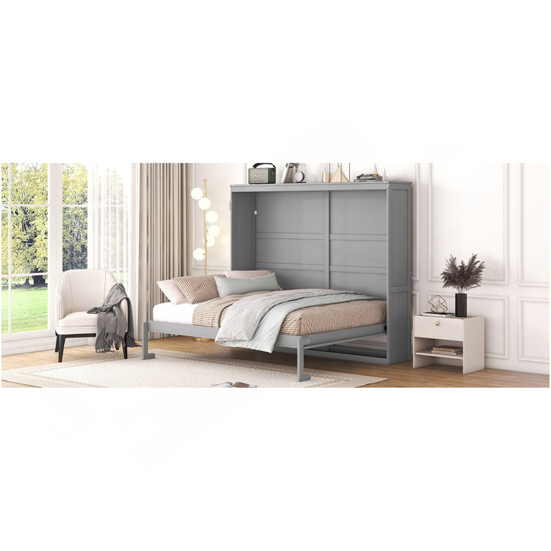 Grand lit escamotable mural, gris, Gris, Grand lit