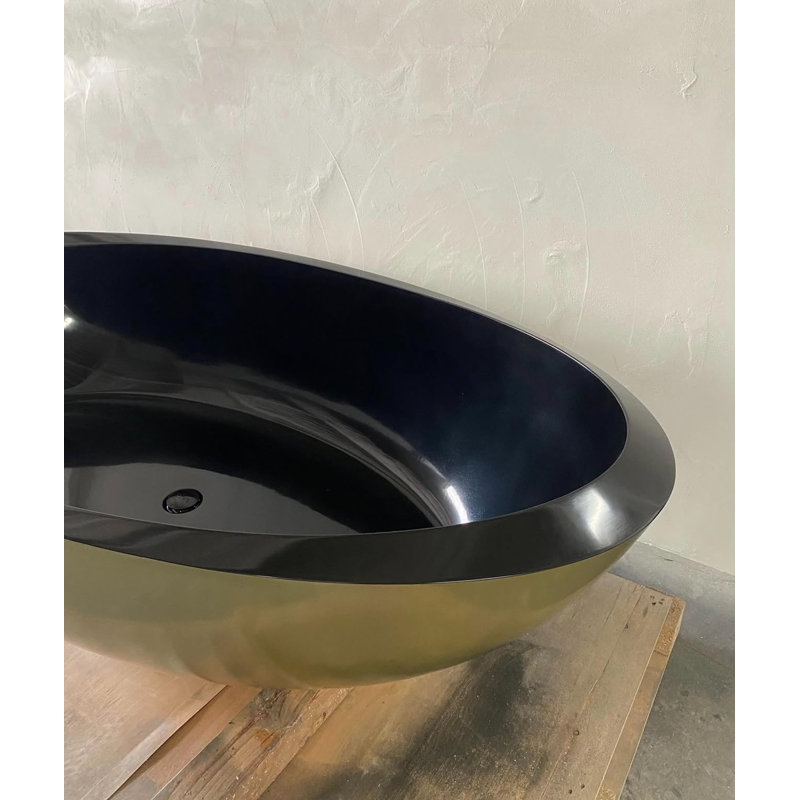 74.8" x 39.8" Oval Deep Soaking Aged Brass Black Freestanding Bathtub, Black