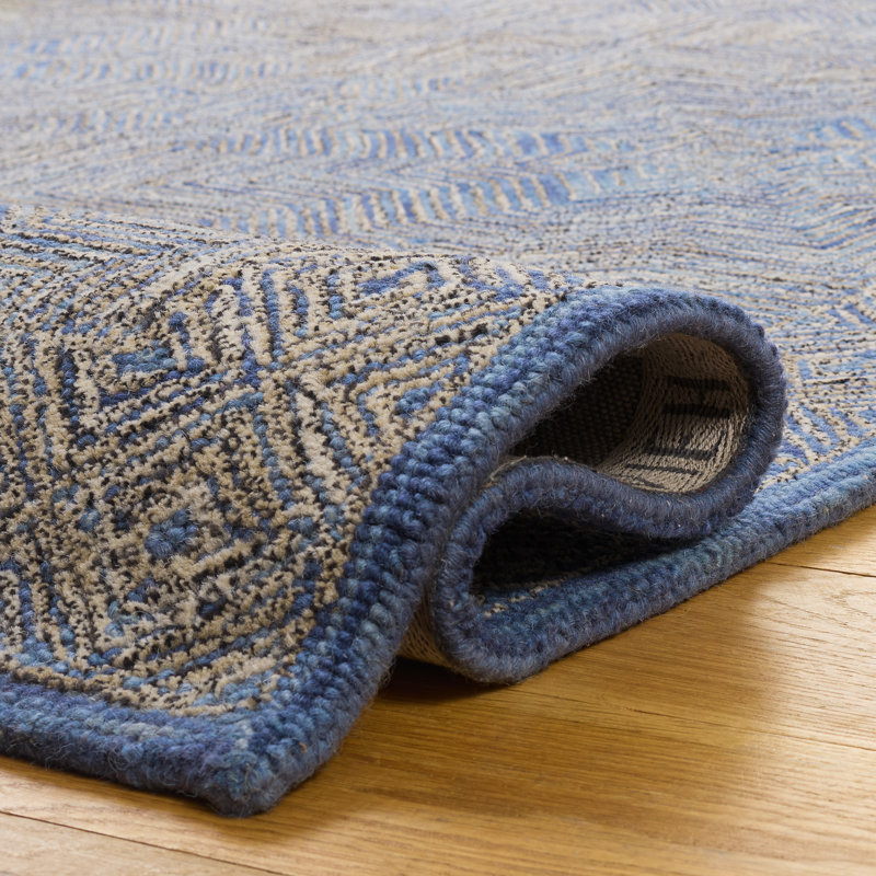 Tapis bleu en laine / coton touffeté à la main Teressa, Carré 5 pi