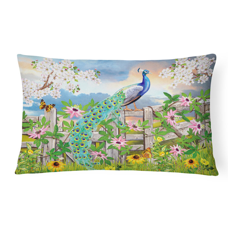 Outdoor Throw Pillow, Peacock on Garden