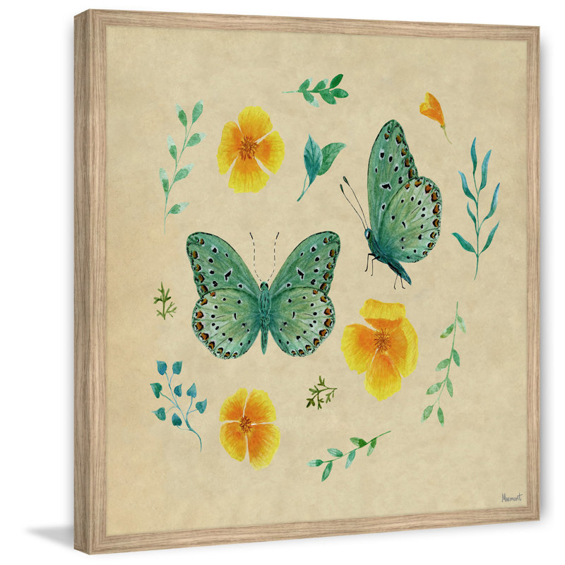 Fleurs et papillon - reproduction de cadre photo, H 12 po x l 12 po x P 1,5 po