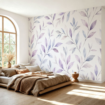 Papier peint adhésif autocollant délicat mauve à motif d'aquarelle mauve blanc amovible pour papier peint pour salon H 69 po x l 96 po