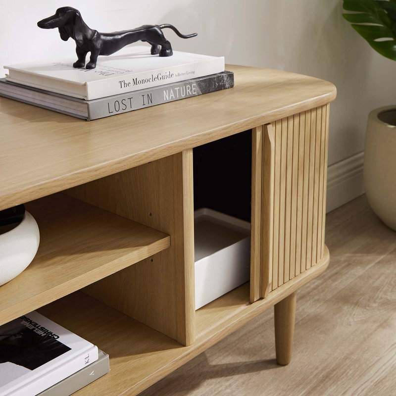 Contour Oak 55" Mid-Century Modern TV Stand with Cabinets