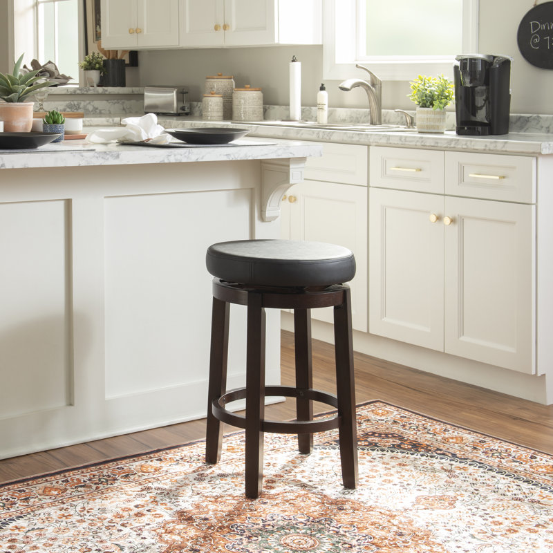 Maya Swivel Upholstered Stool with Solid Wood Frame, Counter Stool (26" Seat Height), Faux Leather-Black
