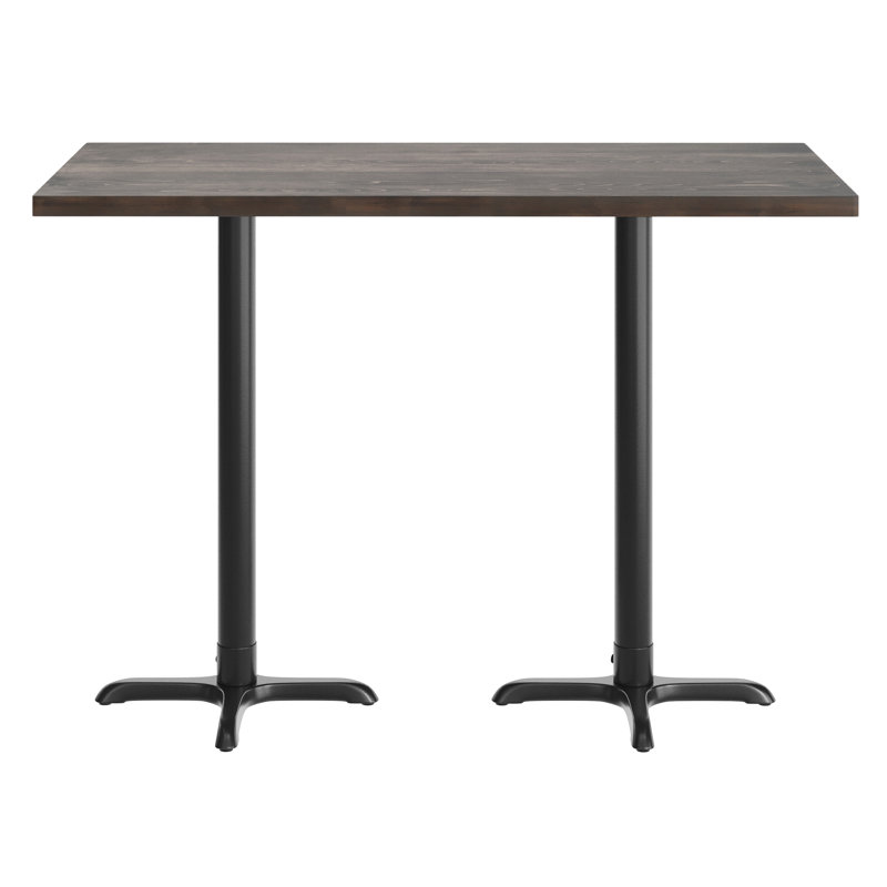 Rectangular Solid Wood Commercial Tabletop with X-Bases, 43.5"H x 60"L x 30"W, Black, Dark Brown Wood