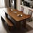 Retro Nut-Brown Rectangular Solid Wood Dining Table-1405766718