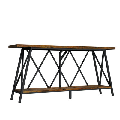 68.9 inch Extra Rectangle Console Table with 2-Tier Storage Shelf, Narrow Sofa Table Behind Couch, Industrial Entryway Hallway Table for Living Room,