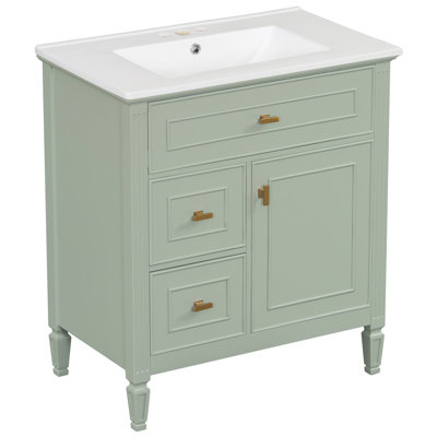30" Bathroom Vanity With Ceramic Sink, Flip-Top Drawer