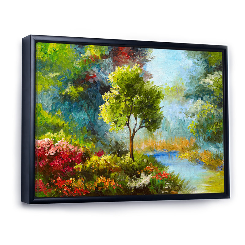 «Summer Path In Forest Landscape», reproduction d'art sur toile, H 8 po x l 12 po x P 1 po, Toile avec cadre flottant noir