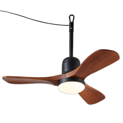 3 Blades Wood Outdoor Ceiling Fan With Light For Patios, Farmhouse Rustic Ceiling Fans With Lights, 34"" Plug-in Wet Rated Outdoor Gazebo Fan For Exter -  George Oliver, D114E87D54B14F6C93743F38023E84DD