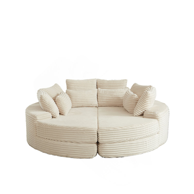 Canapé rond surdimensionné en velours côtelé de 78,5 pouces, convertible en deux fauteuils inclinables, canapé-lit 2 en 1, conception de coussin pour le cou avec cinq coussins décoratifs
