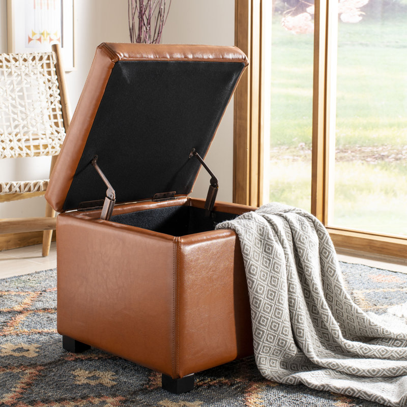 Kamyra Faux Leather Ottoman, Saddle Faux Leather