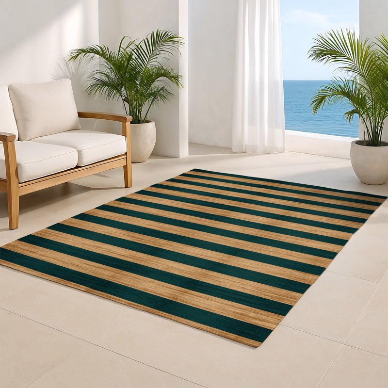 Tapis intérieur / extérieur bleu HorizontalStripes, Rectangulaire 8 pi x 10 pi