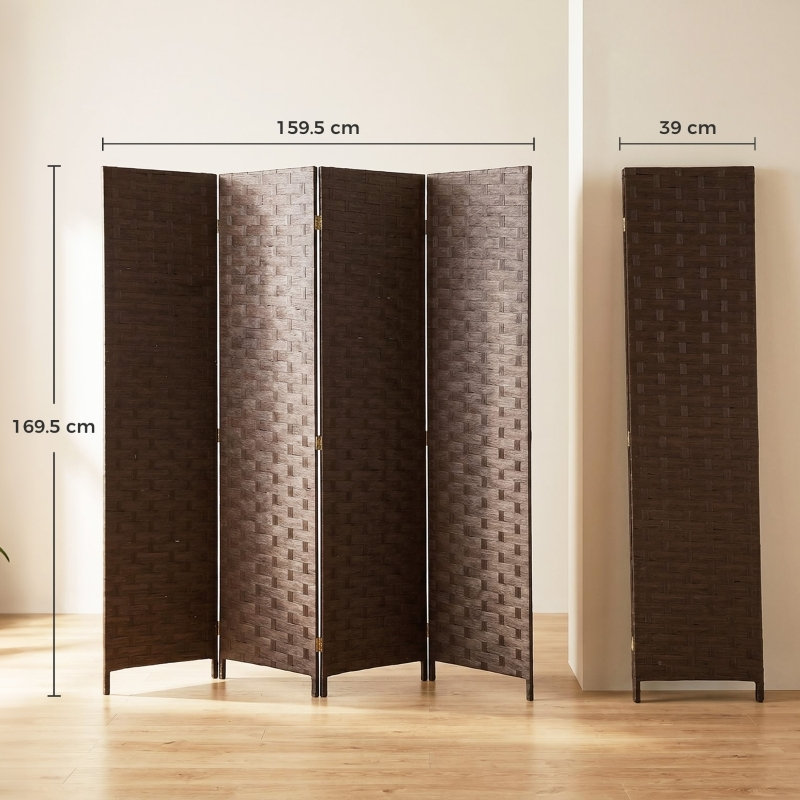 4‑Panel Room Dividers, Wave Fibre Freestanding Folding Privacy Screen Panels, Partition Wall Divider for Indoor Bedroom Office, 170 cm, Grey