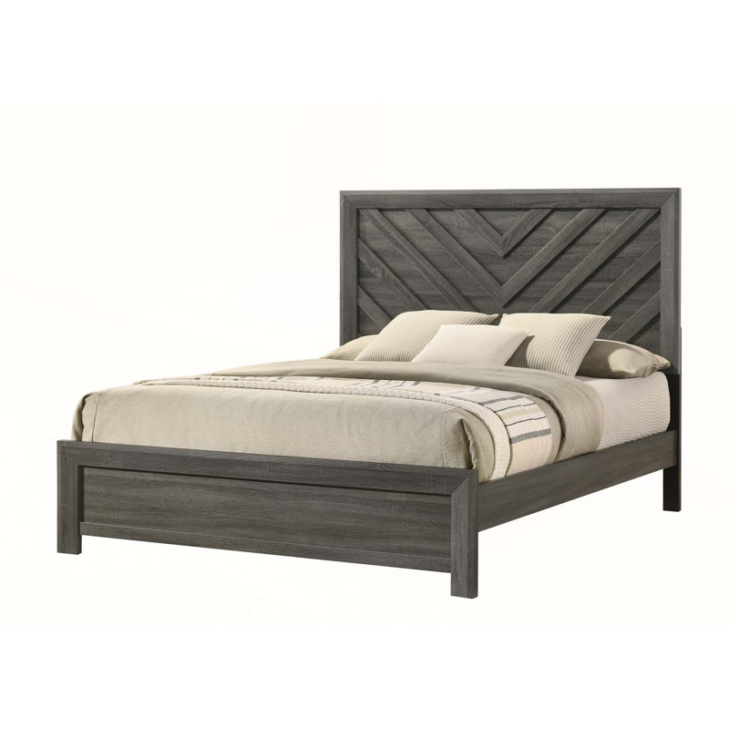 Lit très grand rustique gris avec tête de lit à motif de chevrons, durable et élégant pour les chambres modernes, Très grand