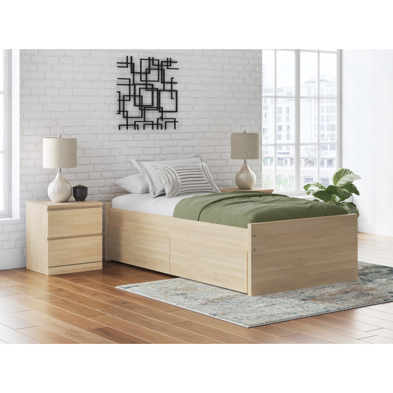 Lit plateforme double Dunagan, Beige, Lit double