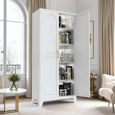 Metal Storage Cabinet with Shapely Doors & Adjustable Shelves, Multifunctional Steel Cabinet for Bedroom, Living Room, Kitchen, Office