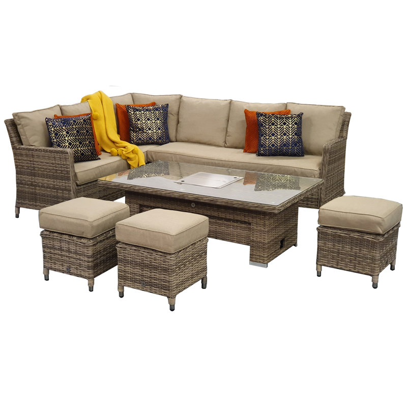 Angustain 9 - Person Wicker Patio Dining Set with Rectangular Table , Cushions Included