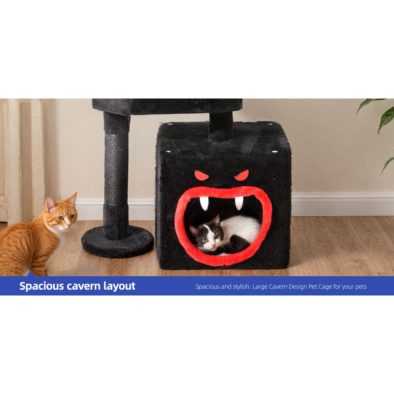 Gothic Black and Red Velvet Cat Tree Tower with Scratching Post