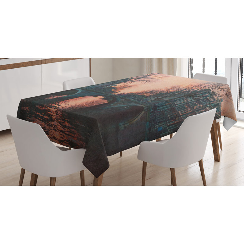 Nappe paysage, soirée à Amsterdam, Pays-Bas, image scandinave Aurora Borealis, pont de table rectangulaire pour décor de cuisine de salle à manger, 52 po x 70 po, rose gris