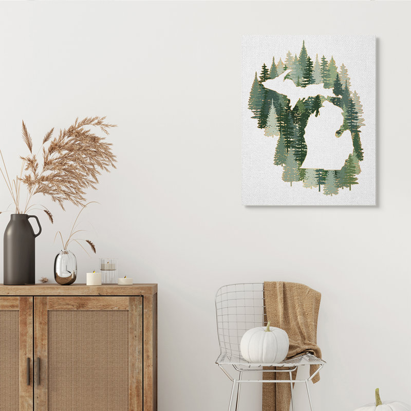 Michigan State Outline, pin vert, forêt, H 40 po x l 30 po, Toile tendue