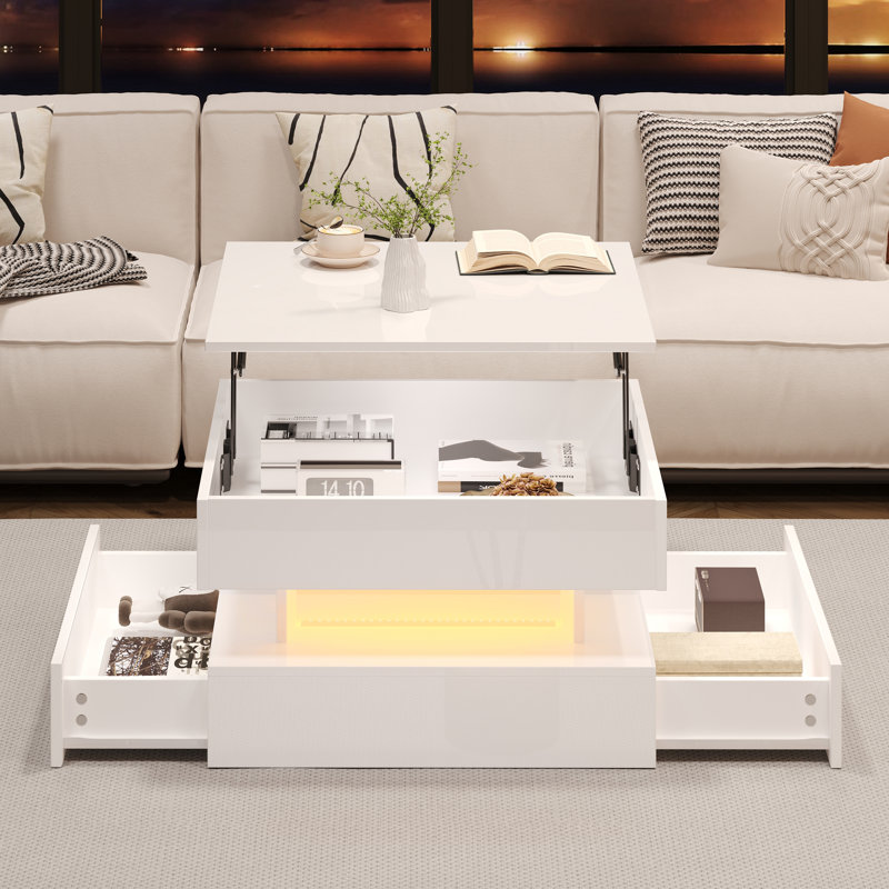Table basse à plateau relevable moderne avec éclairage à DEL Balin