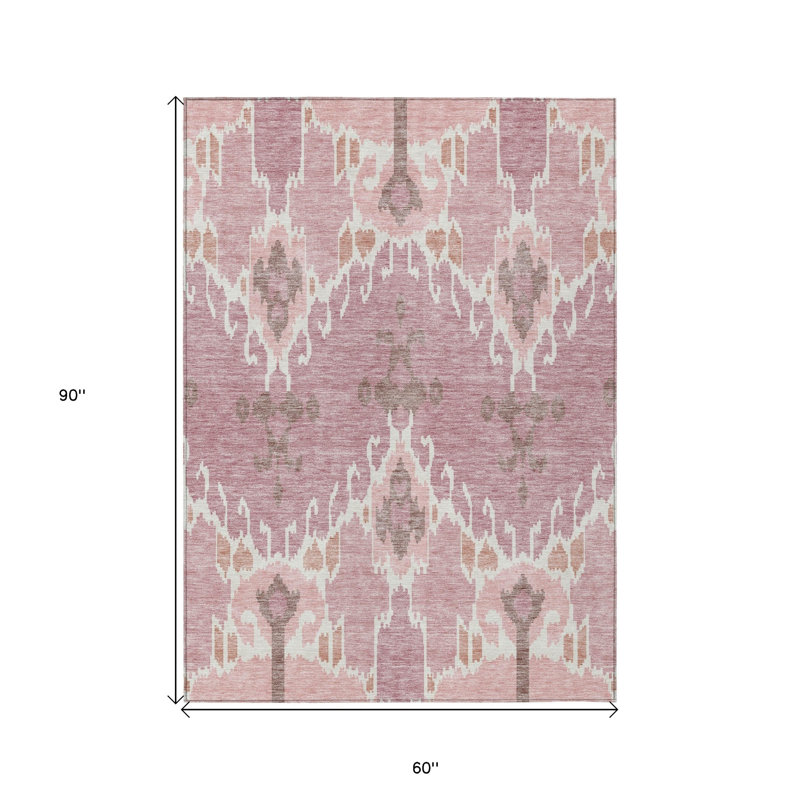 Tapis intérieur lavable ikat rose et ivoire 5 pi x 8 pi