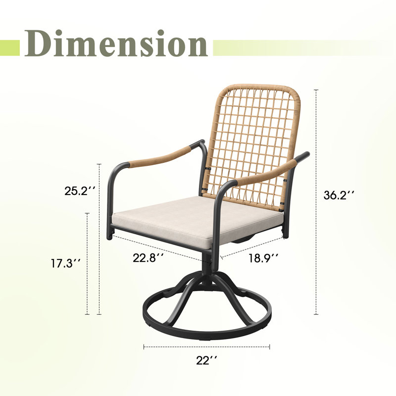 Chaise de patio pivotante à 360 ° en osier avec coussin